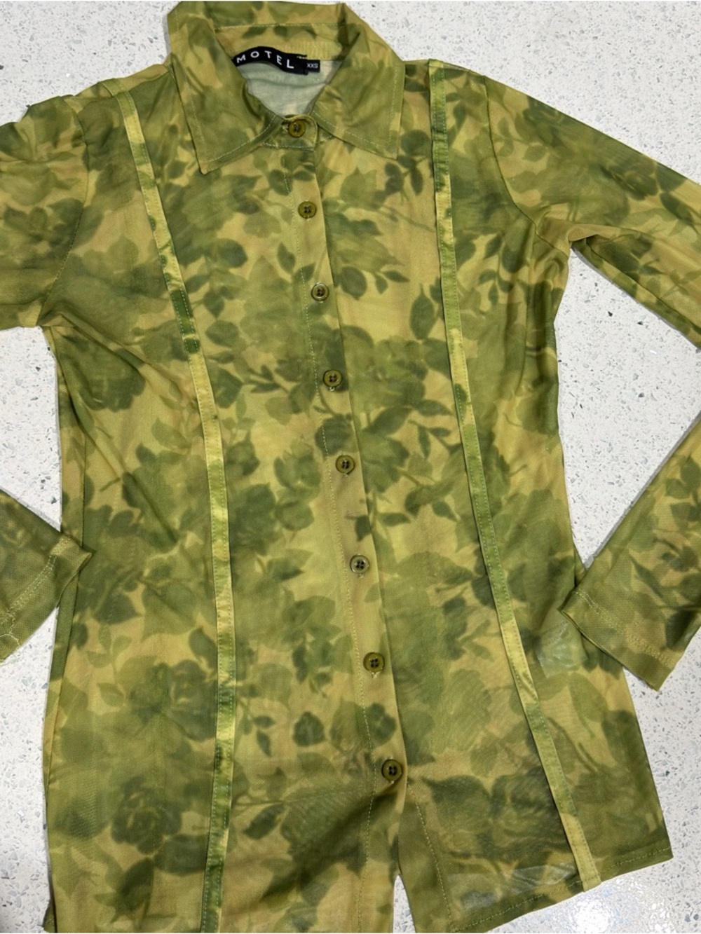 Motel Rocks Olive Green Floral Mesh Button-Down Jacket
